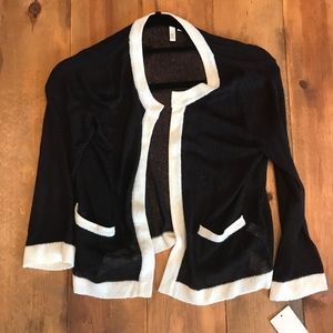 light sweater jacket navy and white trim